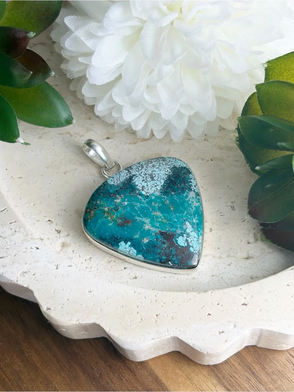 Sterling Silver 925 Southwest Spiderweb Matrix Turquoise Pendant Chunky New